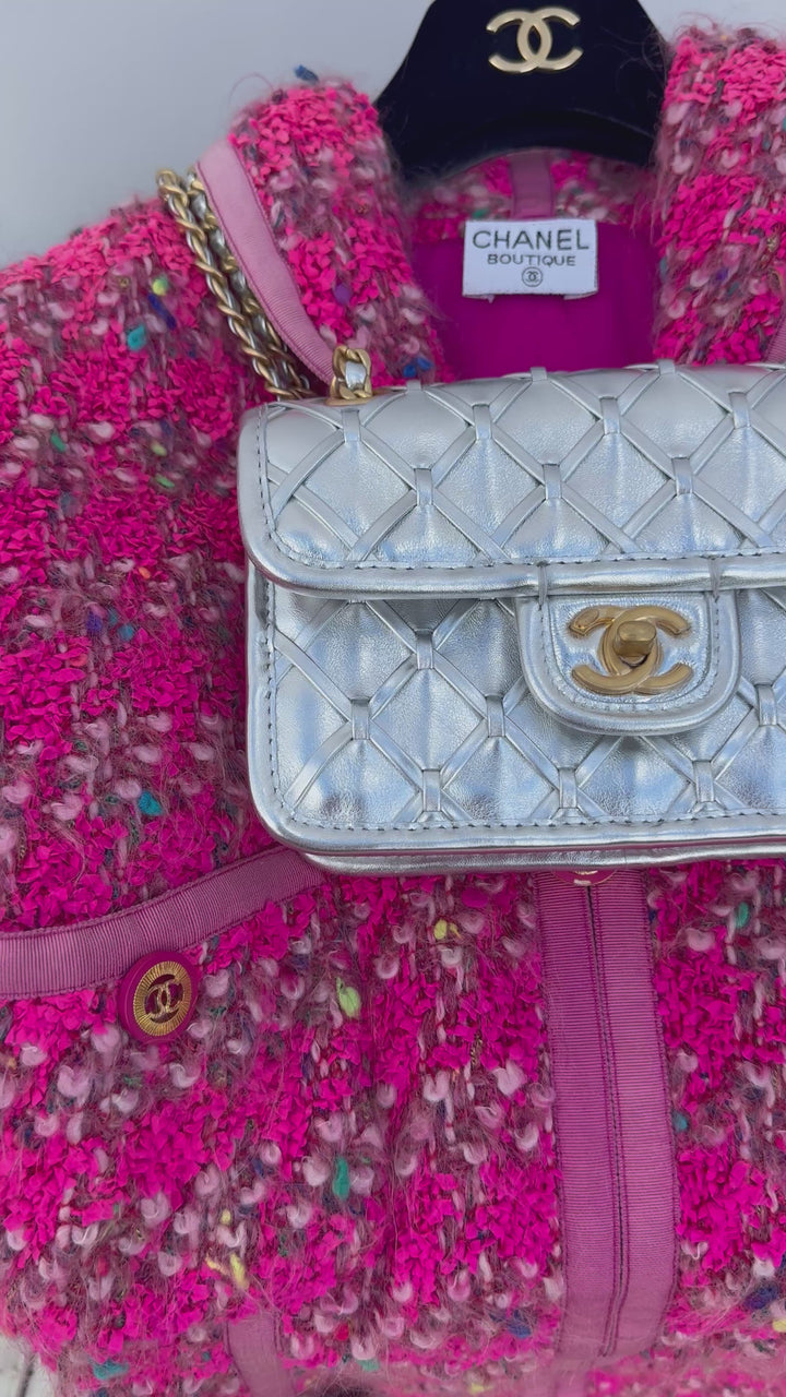 Chanel Silver Metallic Mini Braided Calfskin Flap Bag