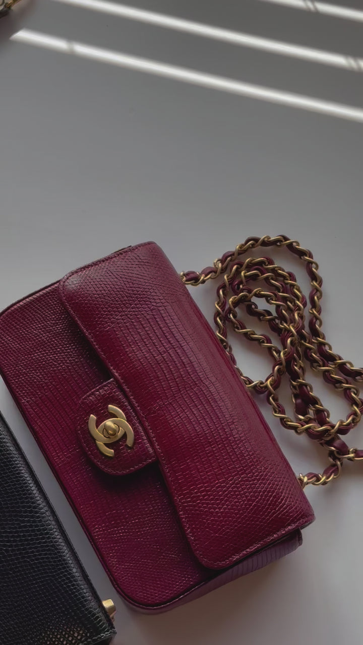 Chanel Burgundy Lizard Mini Rectangular Flap Bag