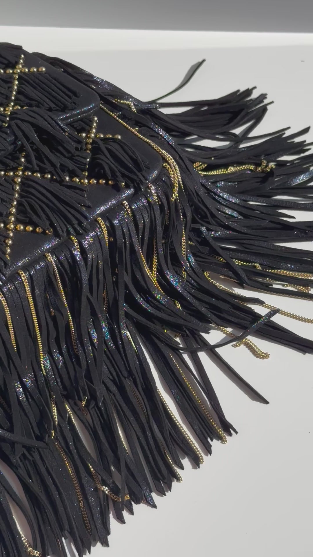 Chanel Paris-Dallas Medium Fringe Flap Bag Black Iridescent Leather Brushed Gold Tone Hardware 2014