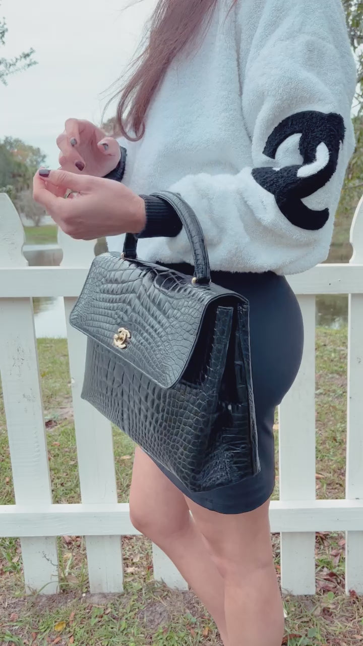 Chanel Vintage Large Crocodile Top Handle Flap Bag