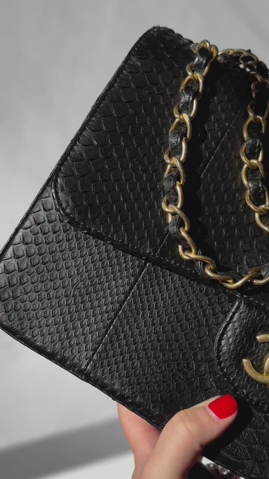 Chanel Jumbo Black Python Double Flap