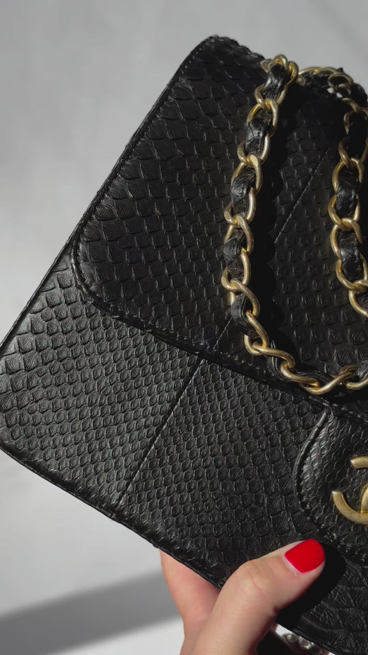 Chanel Jumbo Black Python Double Flap