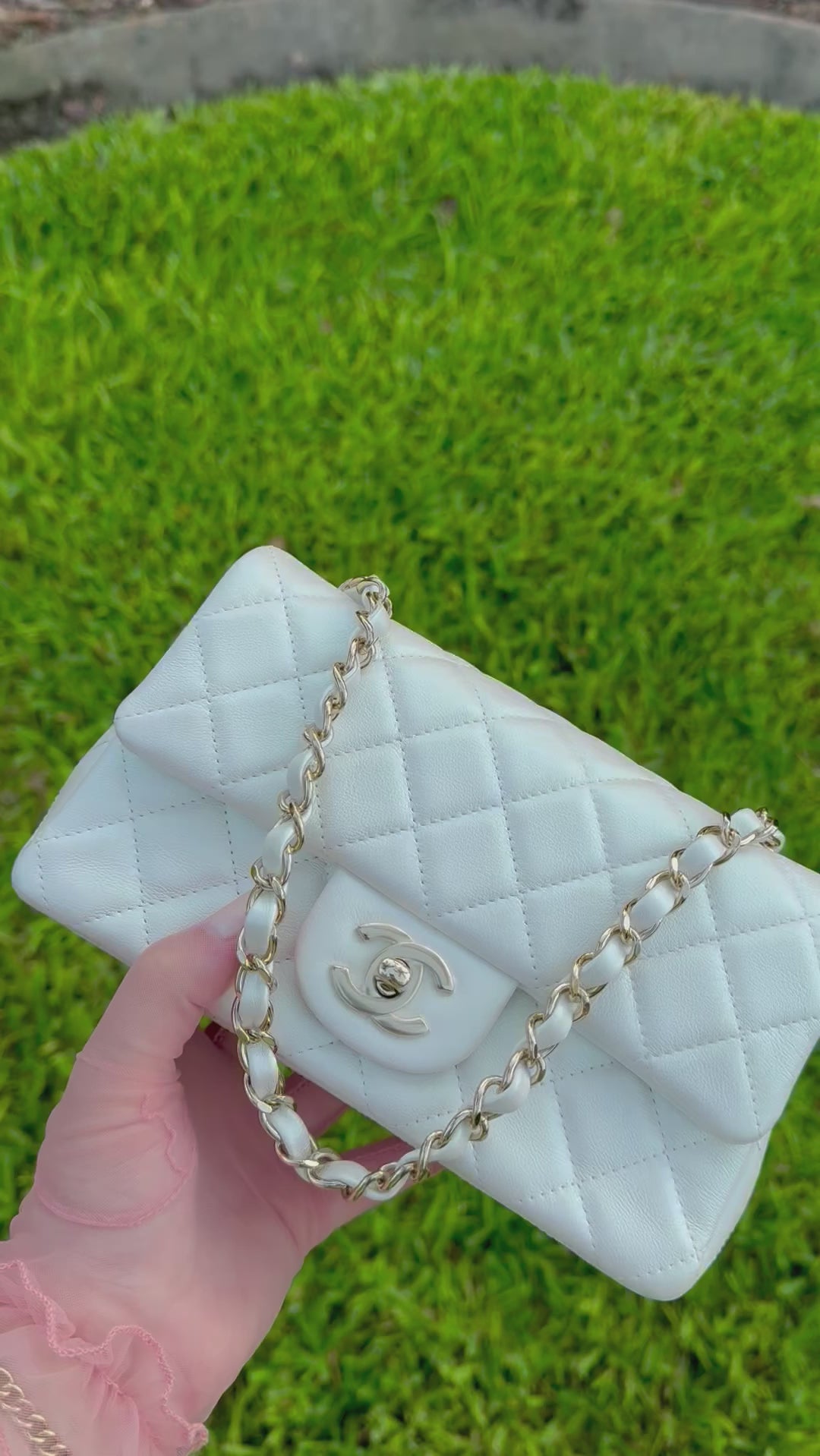 Chanel 21S White Iridescent Calfskin Mini Flap Bag