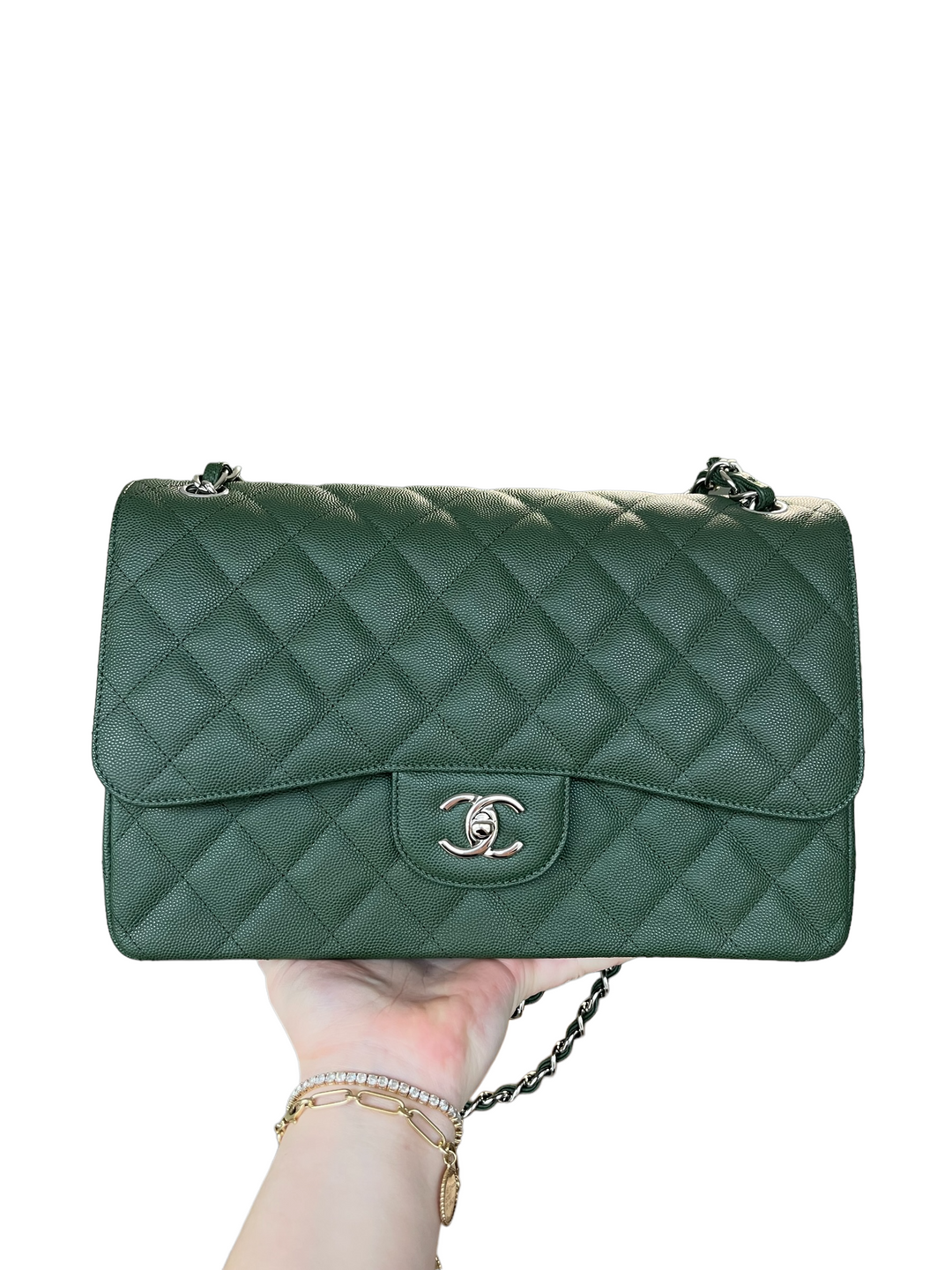 Chanel Army Green Jumbo Caviar Double Flap Bag