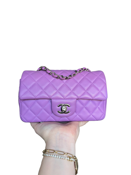 Chanel Light Purple Lambskin Mini Rectangular Flap Bag