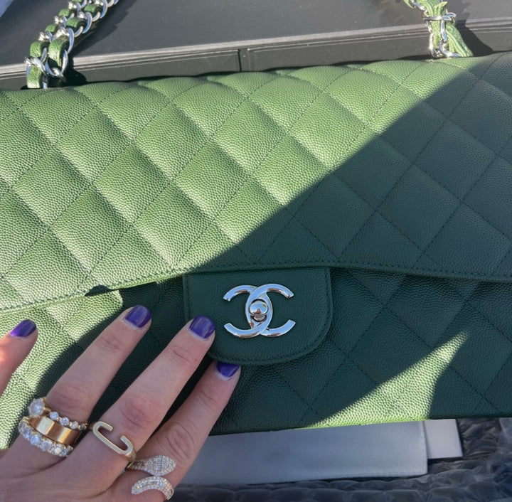 Chanel Army Green Jumbo Caviar Double Flap Bag