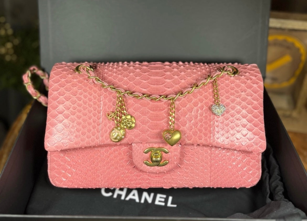 Chanel Pink Python Valentines Limited Edition Medium Flap Bag