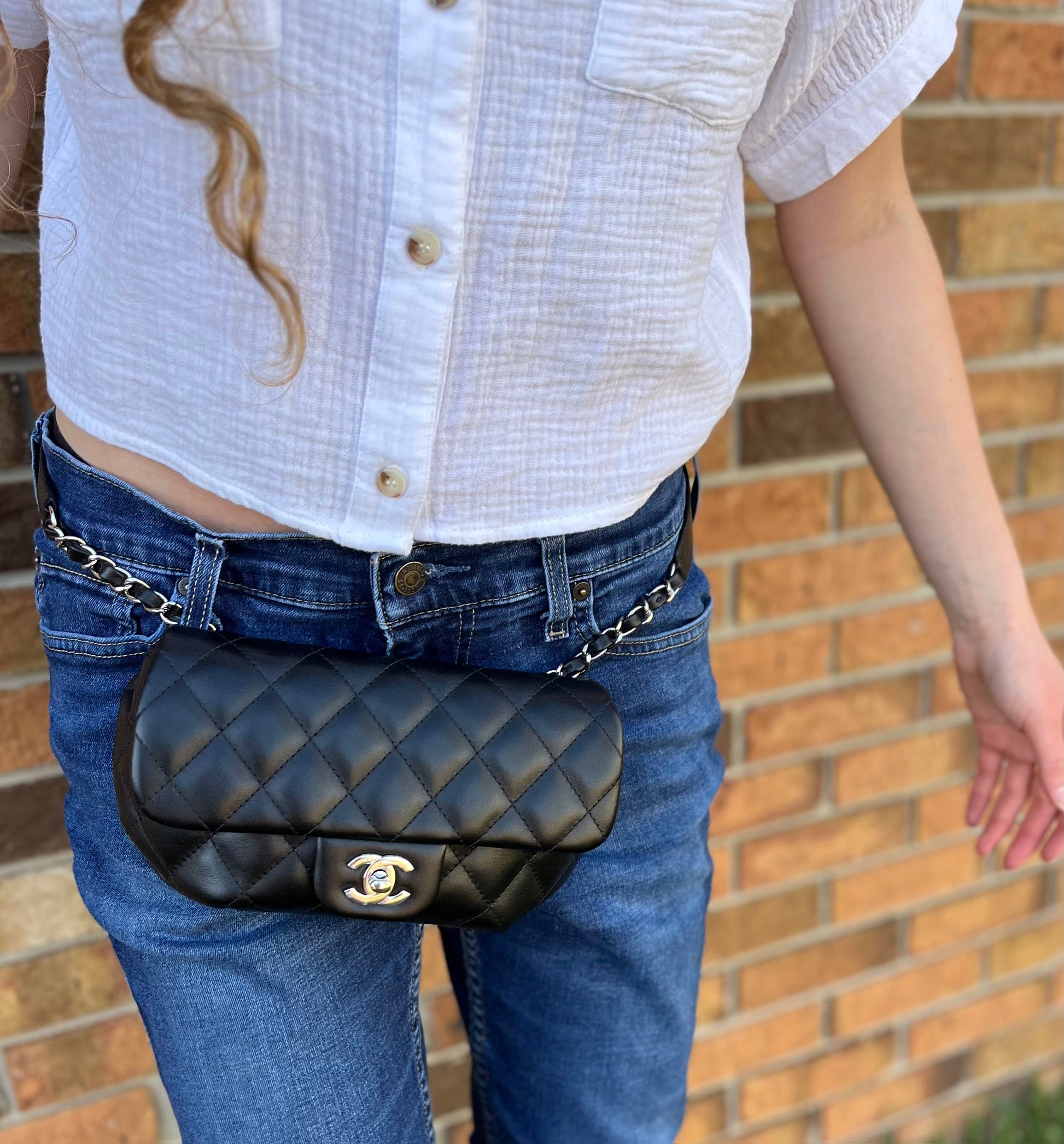 Waist Bag Chanel Staff Bag Chanel White Quilted Caviar Leather