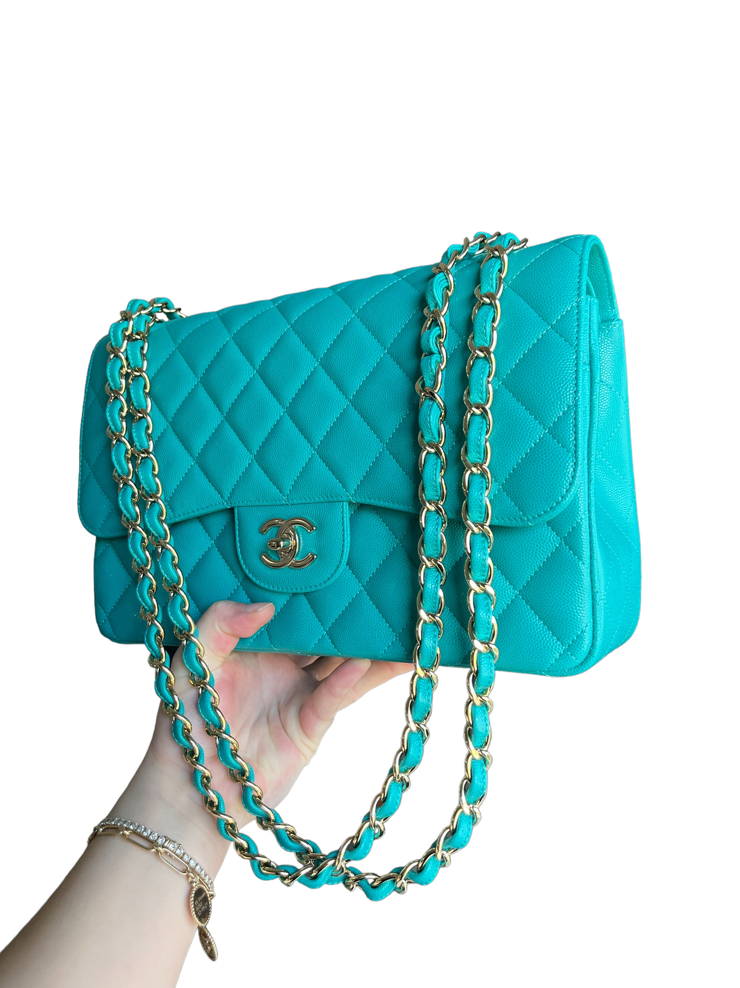 Chanel Turquoise (17C) Jumbo Caviar Double Flap Bag