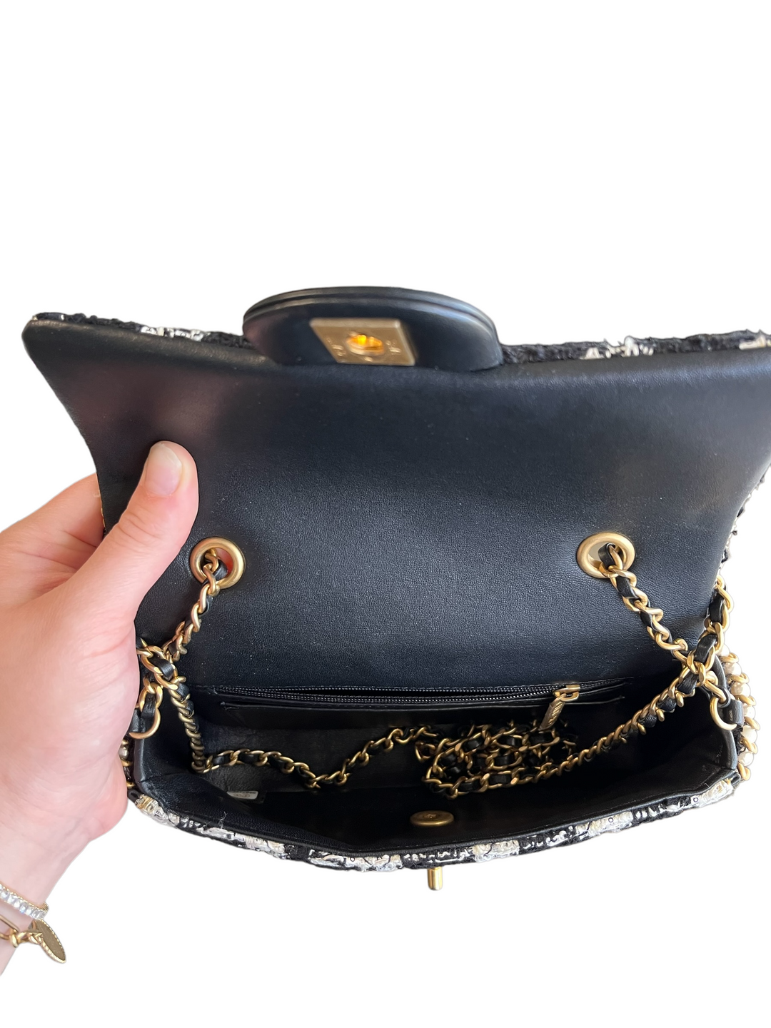 Chanel Pearl Ecru/Tweed Mini Rectangular Flap Bag