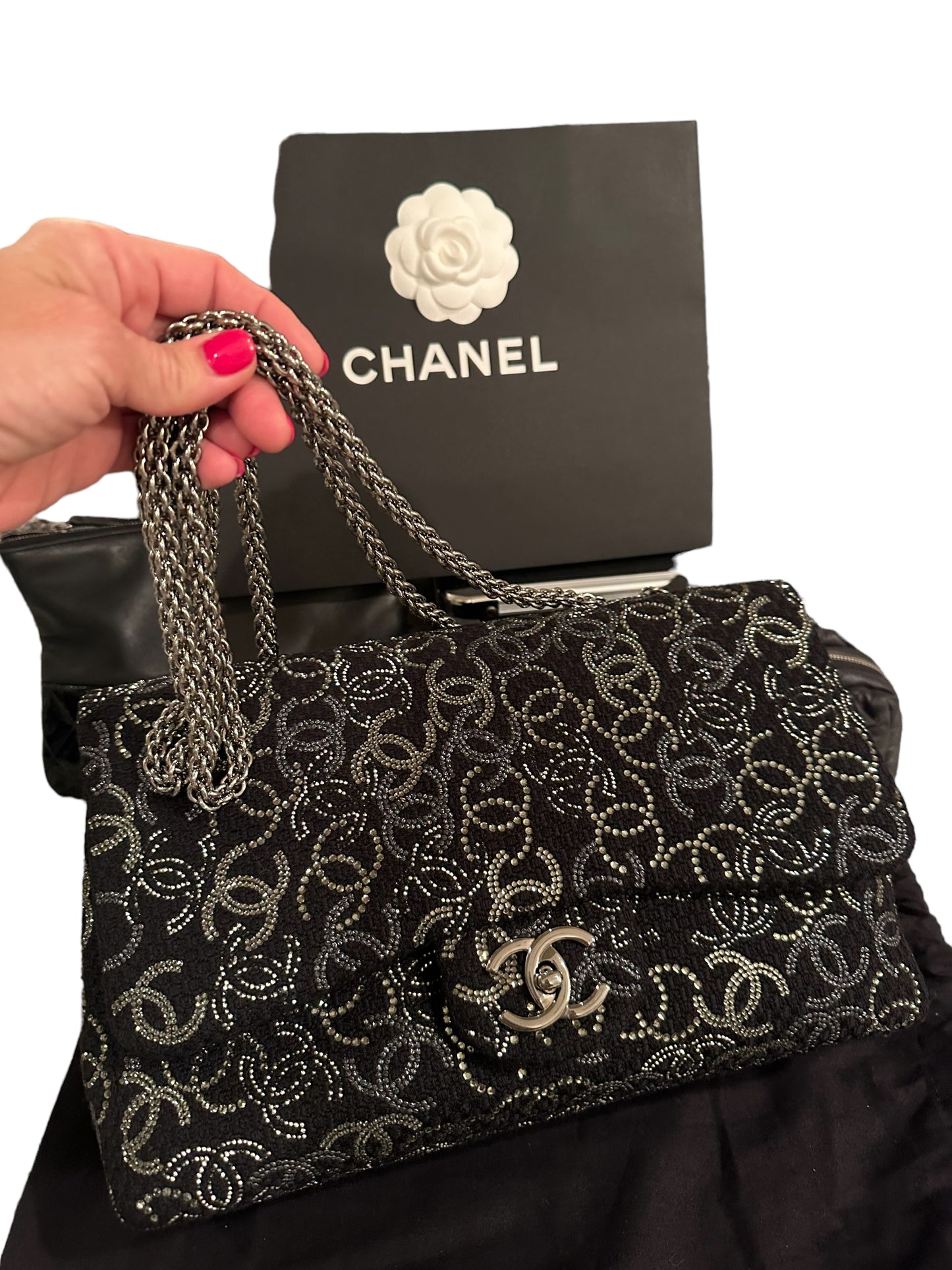Chanel Tweed Jumbo Swarovski Crystal Flap Bag