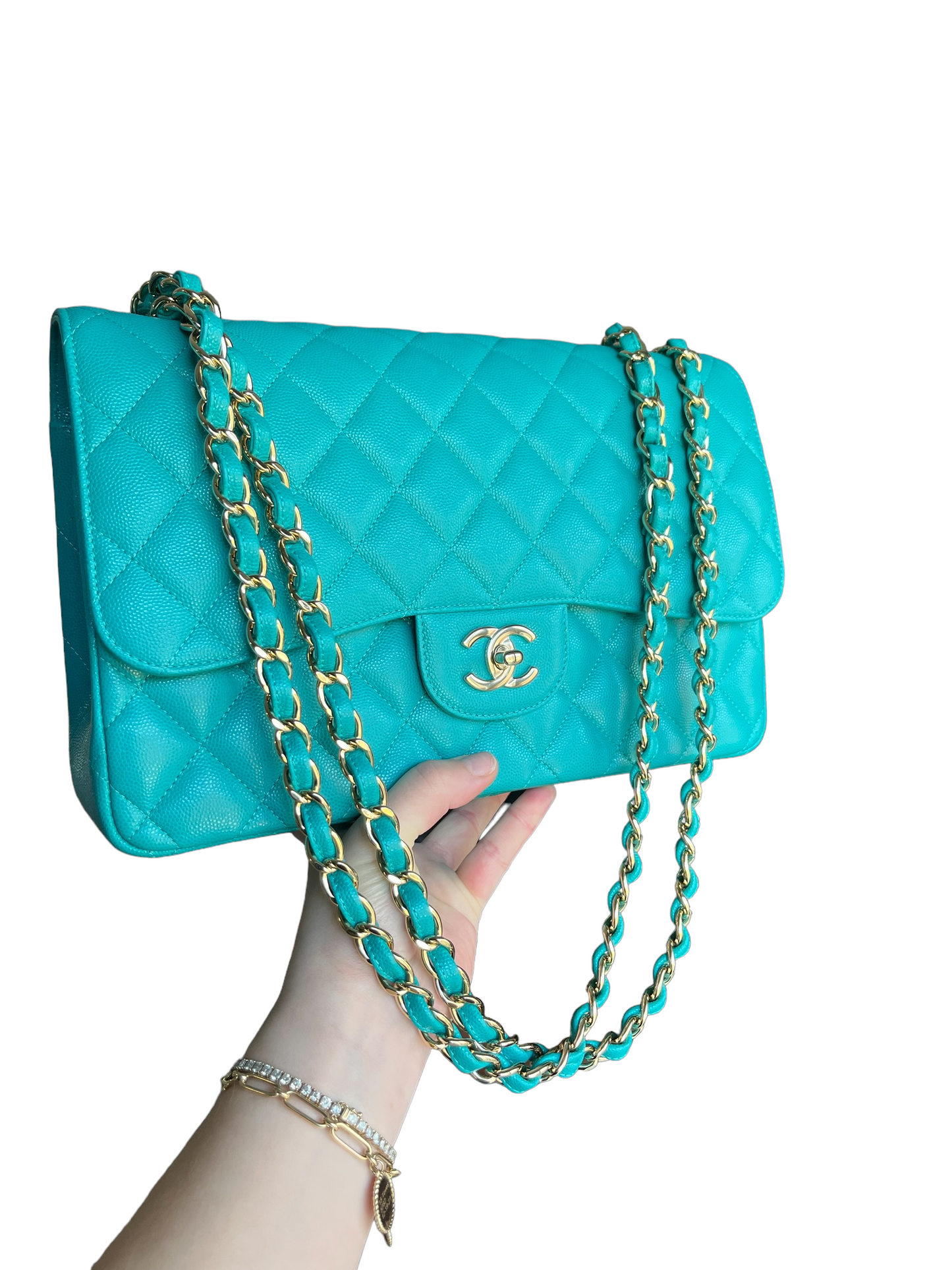 Chanel Turquoise (17C) Jumbo Caviar Double Flap Bag
