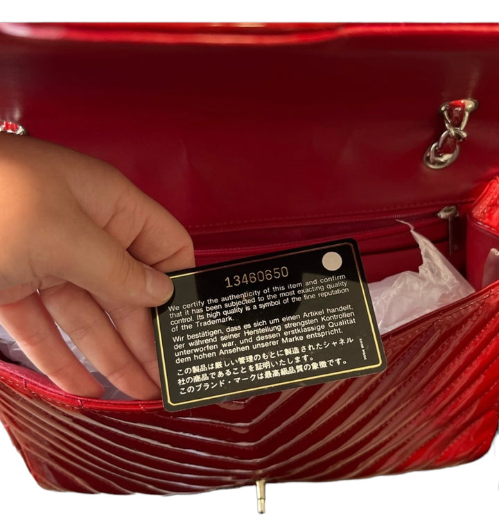 Chanel Red Maxi Chevron Patent Single Flap Bag