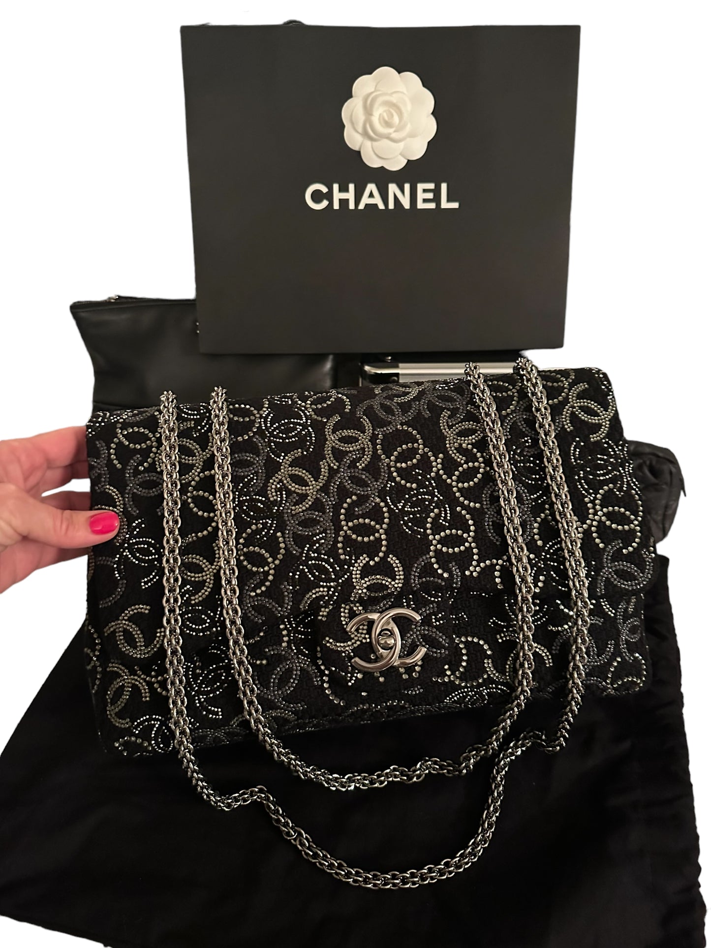 Chanel Tweed Jumbo Swarovski Crystal Flap Bag