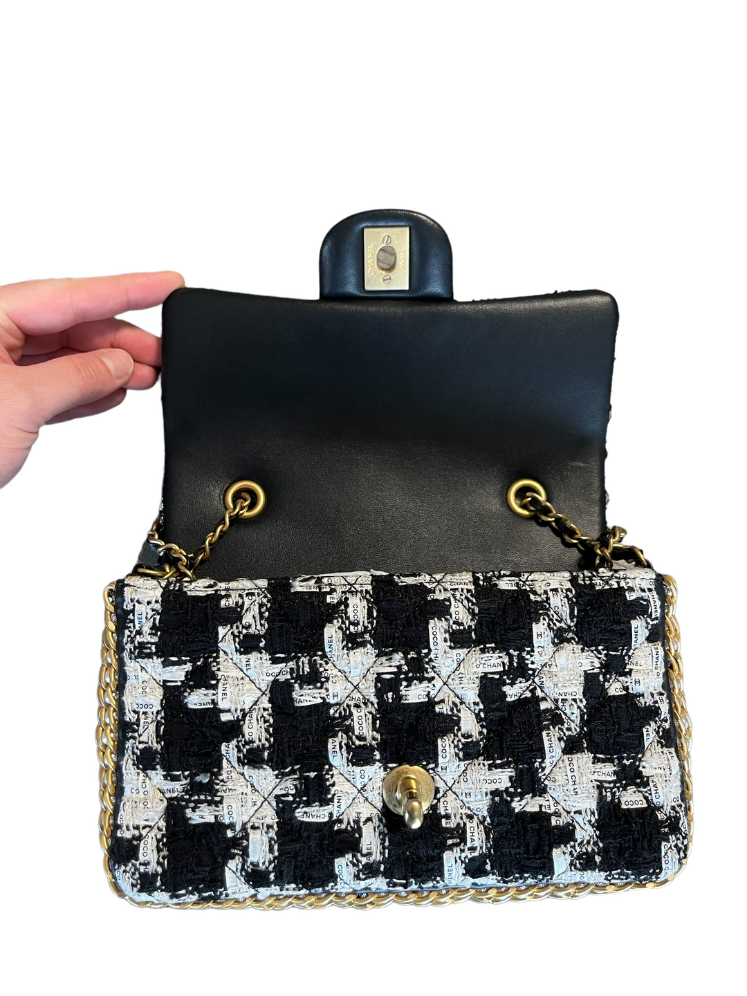 Chanel Pearl Ecru/Tweed Mini Rectangular Flap Bag