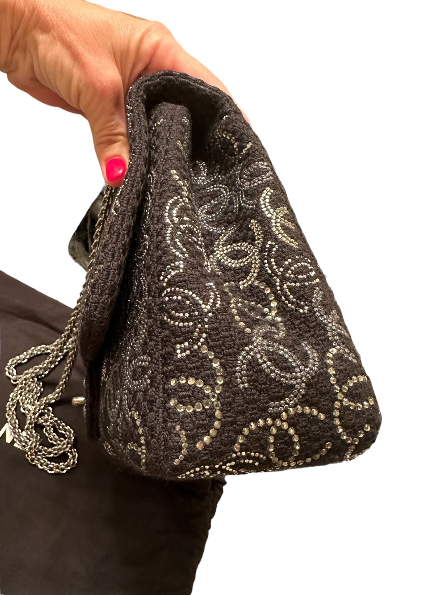 Chanel Tweed Jumbo Swarovski Crystal Flap Bag