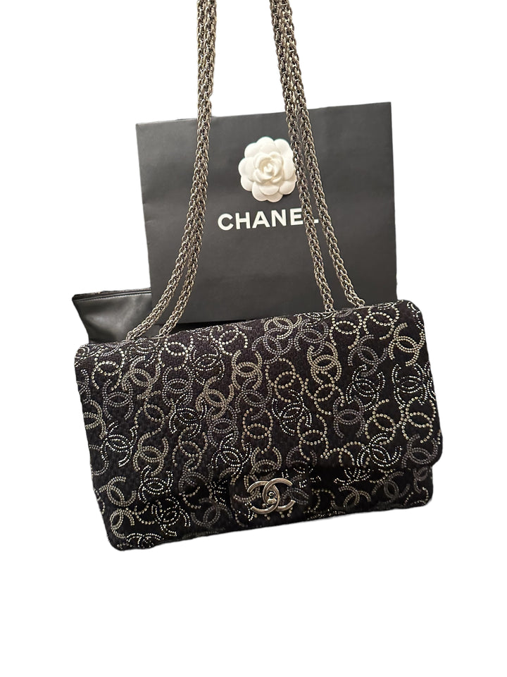 Chanel Tweed Jumbo Swarovski Crystal Flap Bag