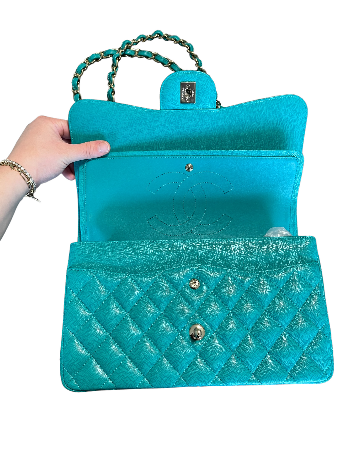 Chanel Turquoise (17C) Jumbo Caviar Double Flap Bag