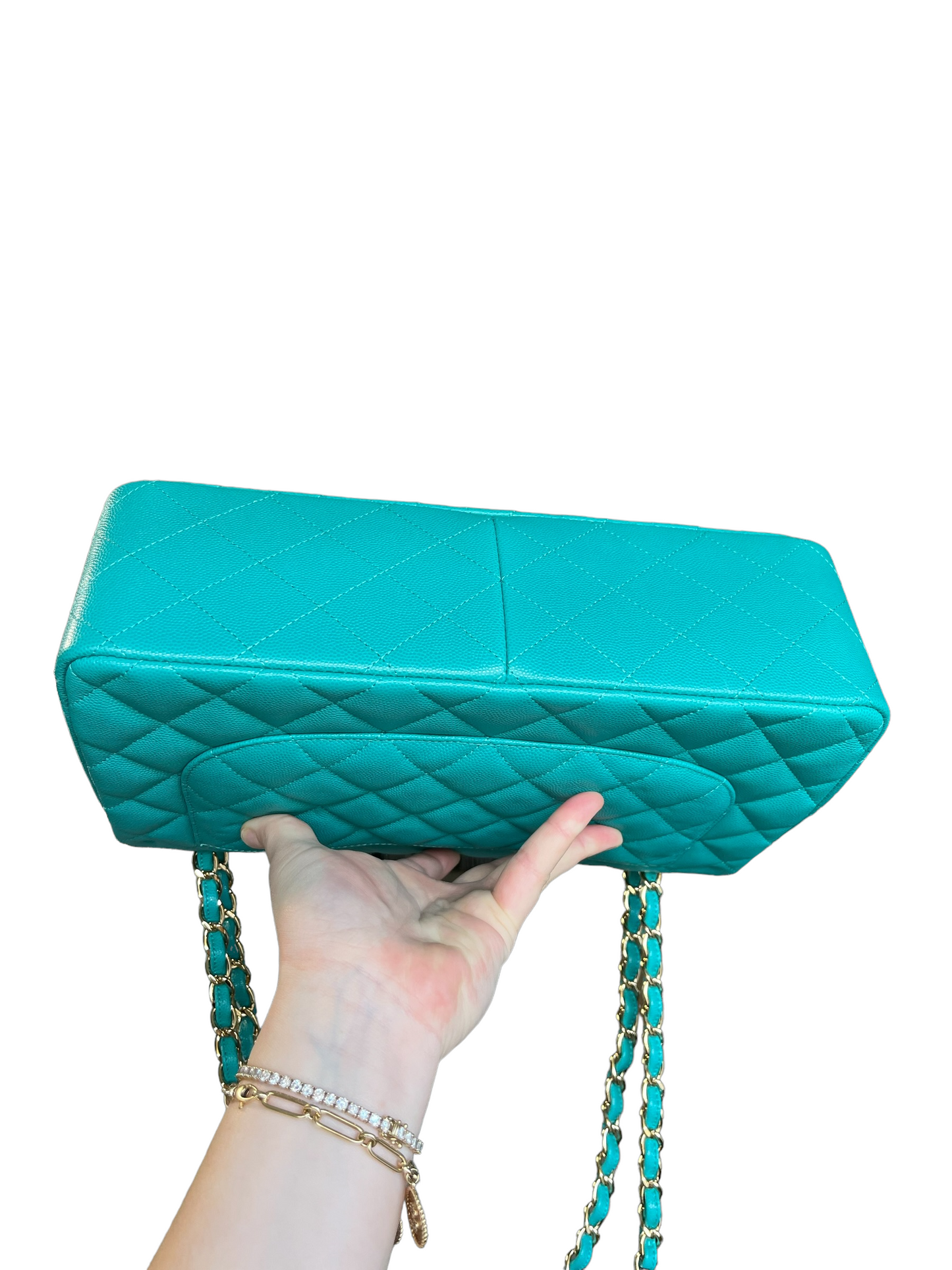 Chanel Turquoise (17C) Jumbo Caviar Double Flap Bag