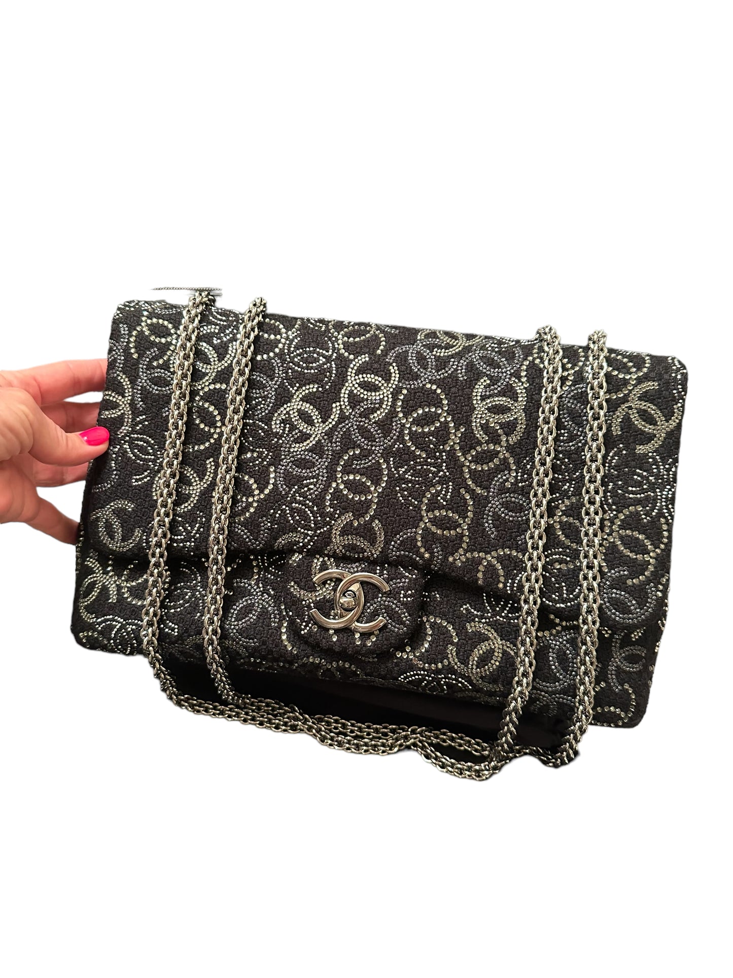 Chanel Tweed Jumbo Swarovski Crystal Flap Bag