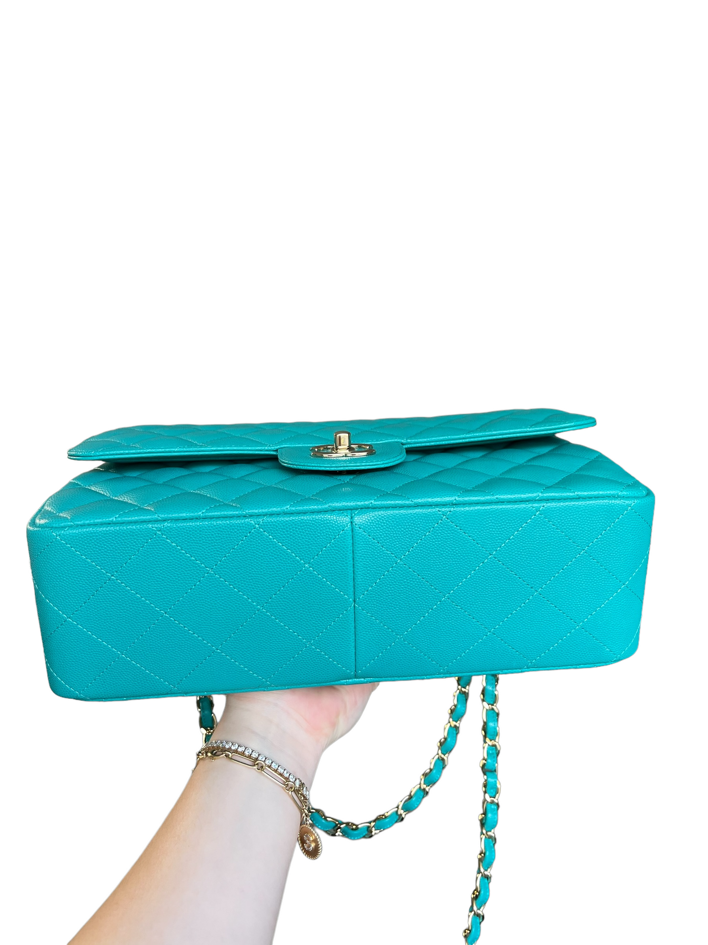 Chanel Turquoise (17C) Jumbo Caviar Double Flap Bag