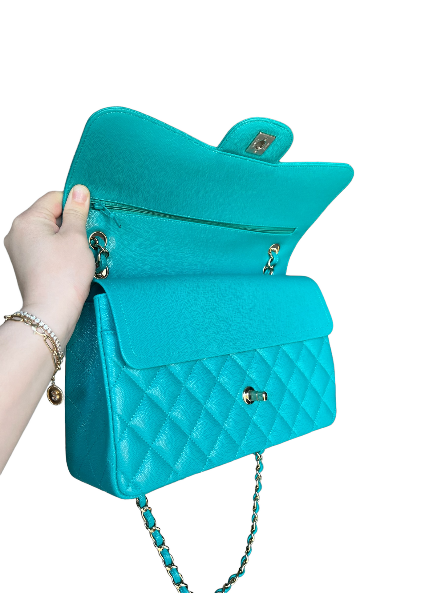 Chanel Turquoise (17C) Jumbo Caviar Double Flap Bag