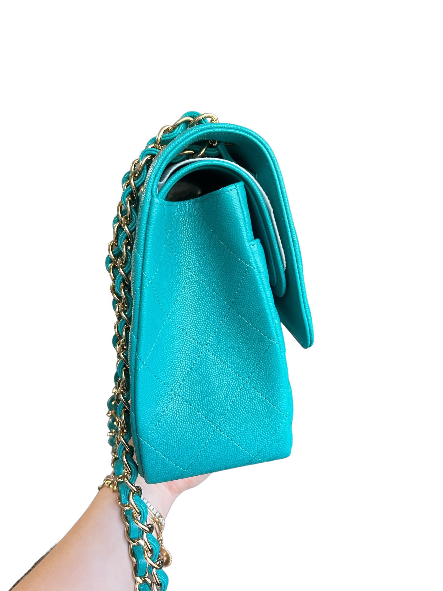 Chanel Turquoise (17C) Jumbo Caviar Double Flap Bag