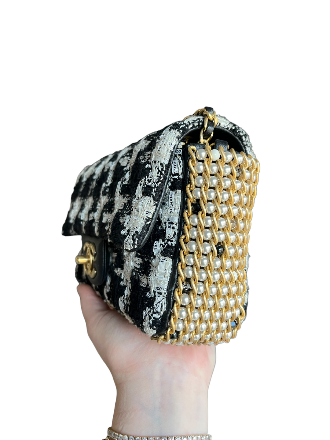 Chanel Pearl Ecru/Tweed Mini Rectangular Flap Bag