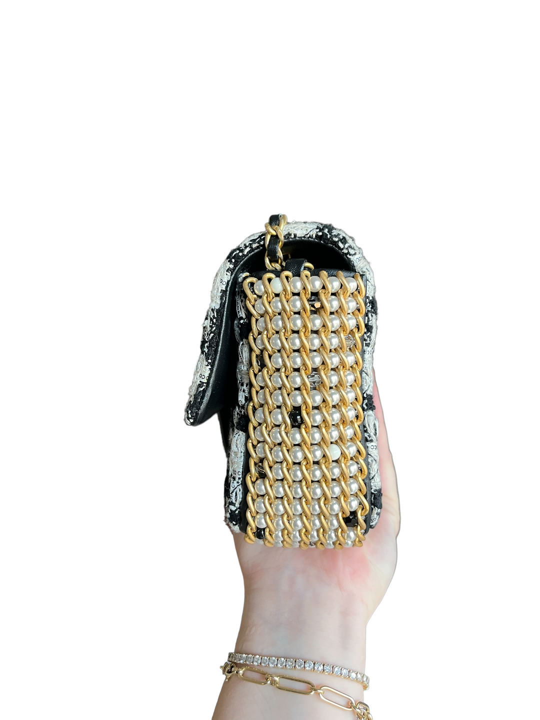 Chanel Pearl Ecru/Tweed Mini Rectangular Flap Bag