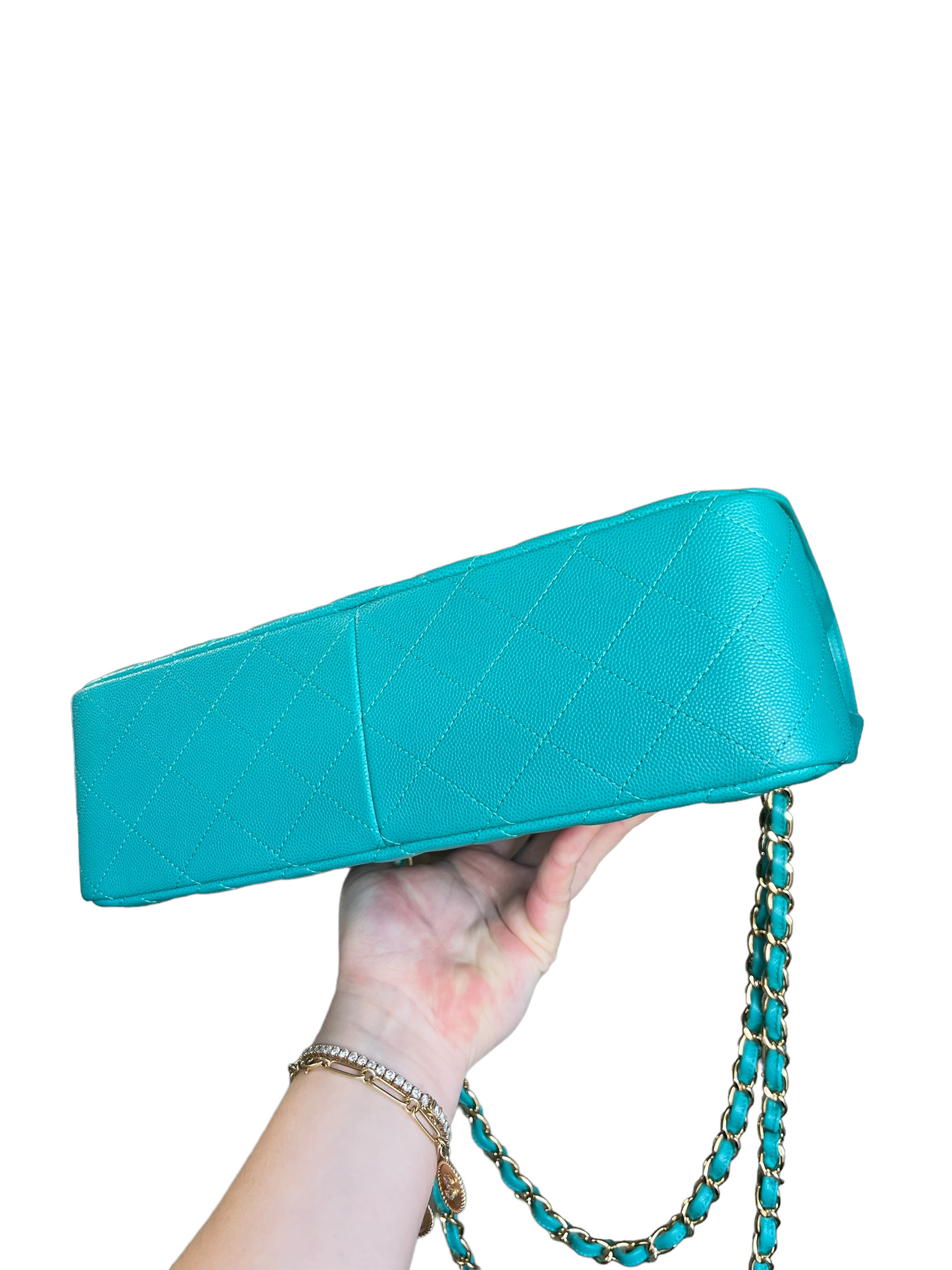 Chanel Turquoise (17C) Jumbo Caviar Double Flap Bag