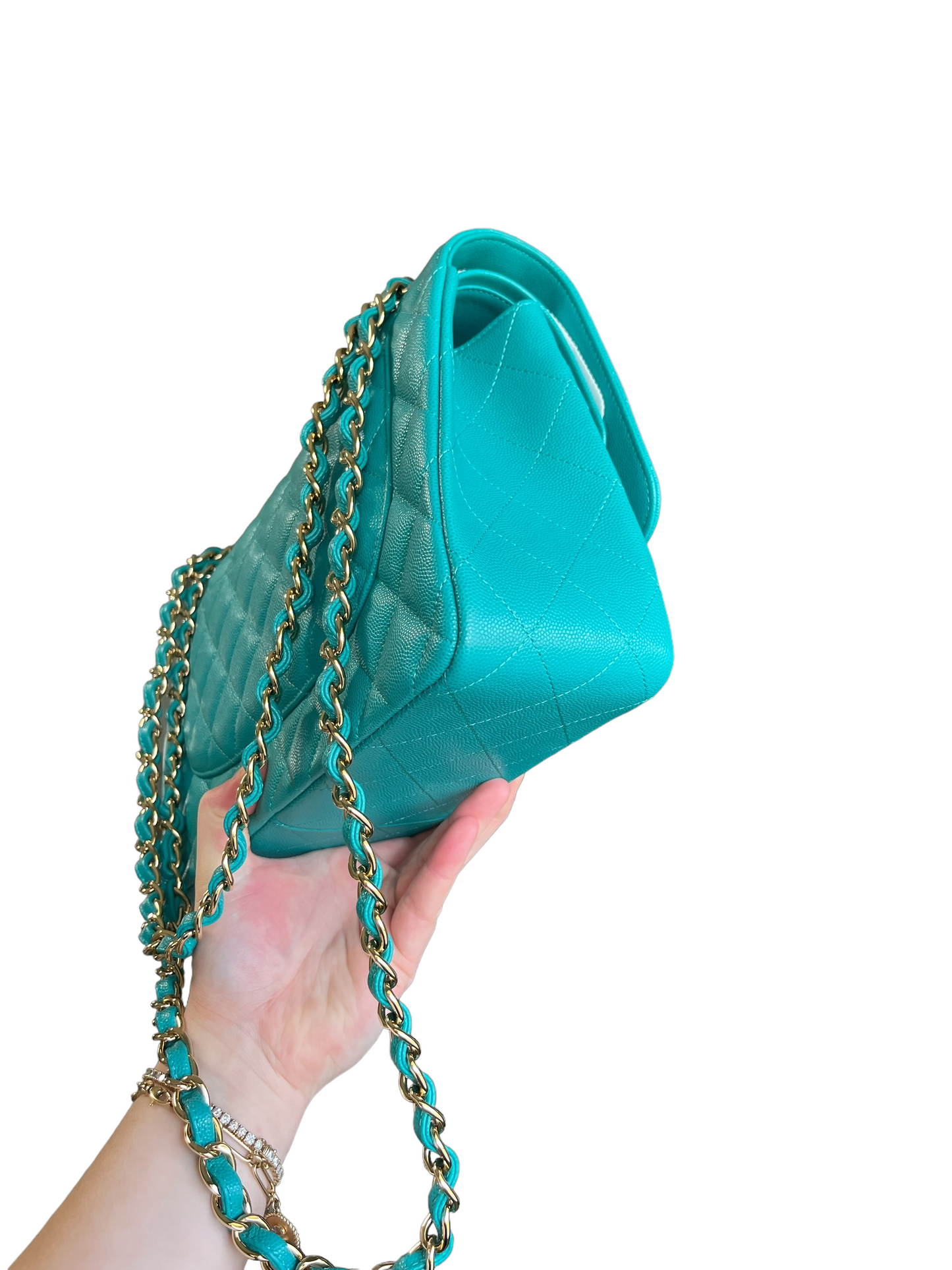 Chanel Turquoise (17C) Jumbo Caviar Double Flap Bag