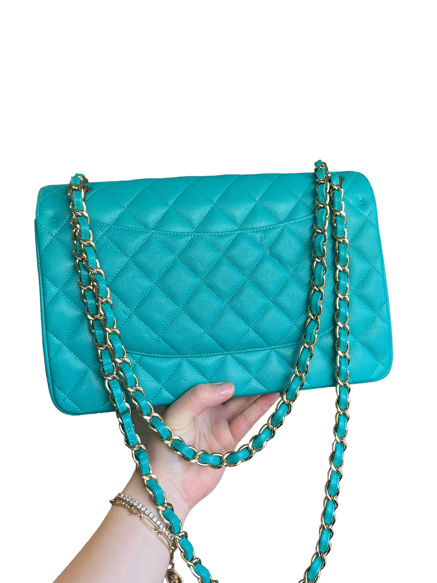 Chanel Turquoise (17C) Jumbo Caviar Double Flap Bag