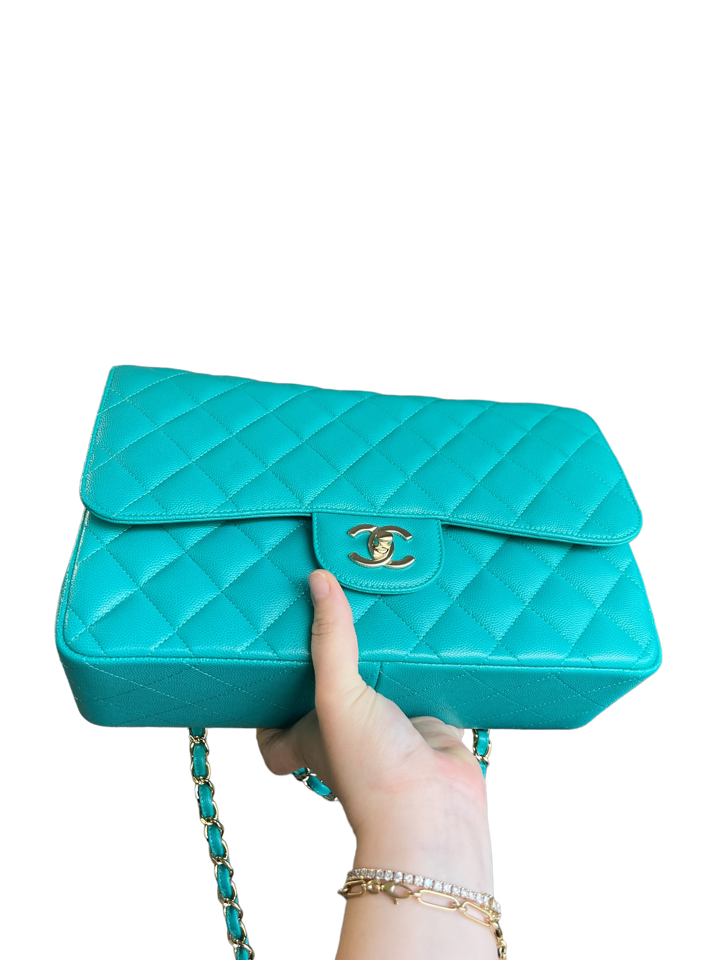 Chanel Turquoise (17C) Jumbo Caviar Double Flap Bag