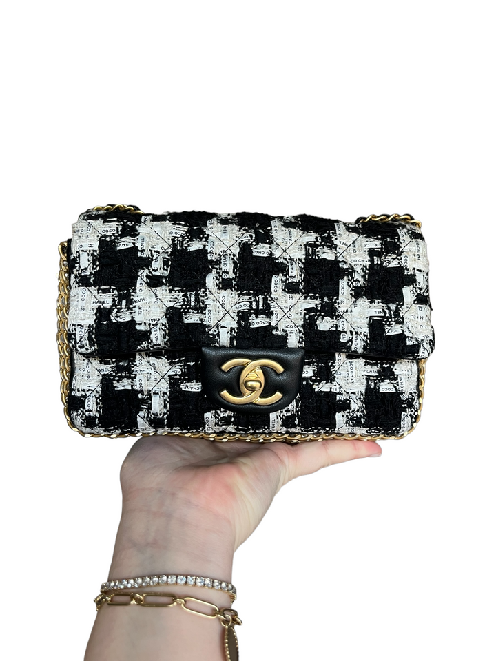 Chanel Pearl Ecru/Tweed Mini Rectangular Flap Bag