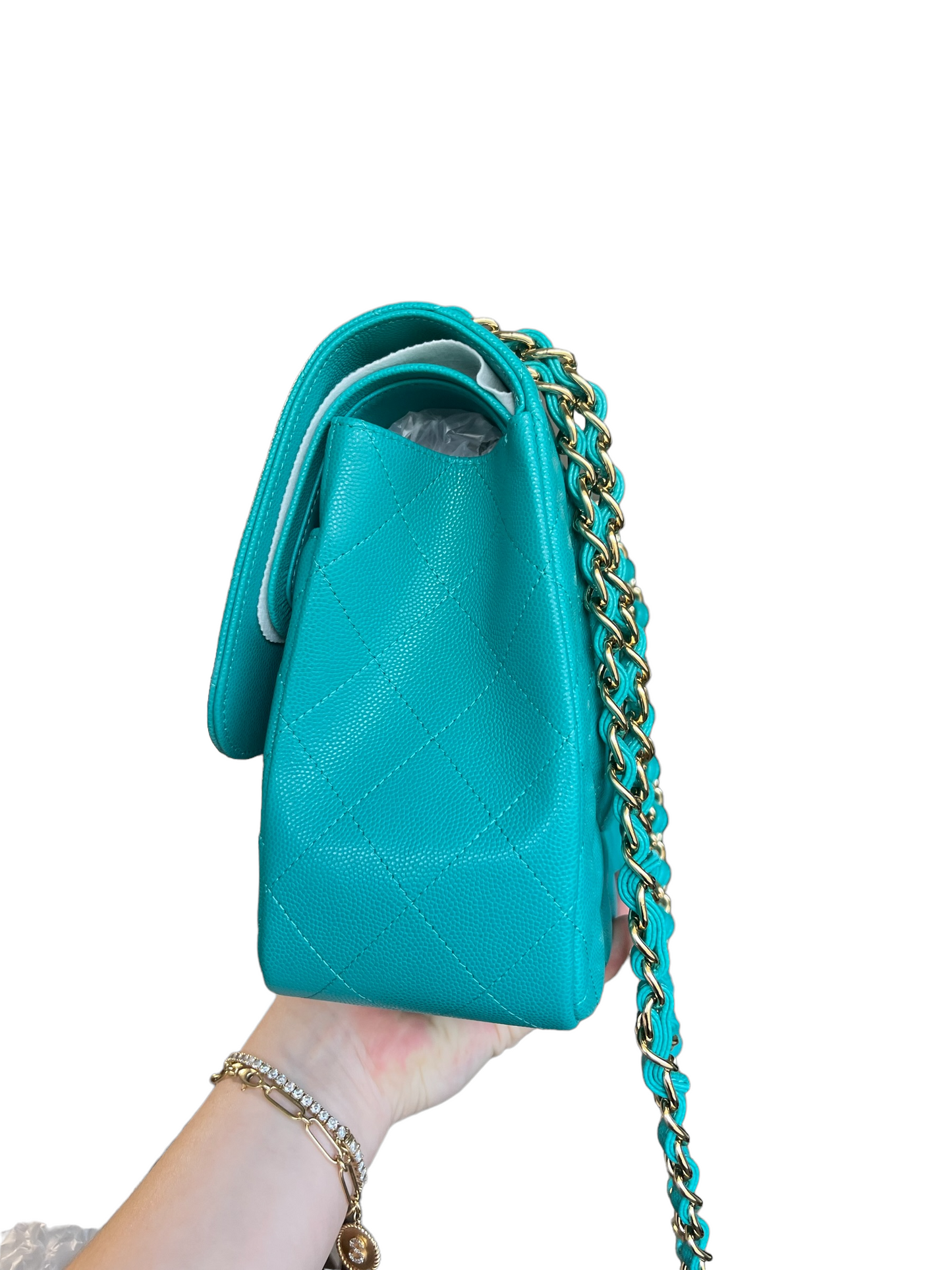 Chanel Turquoise (17C) Jumbo Caviar Double Flap Bag
