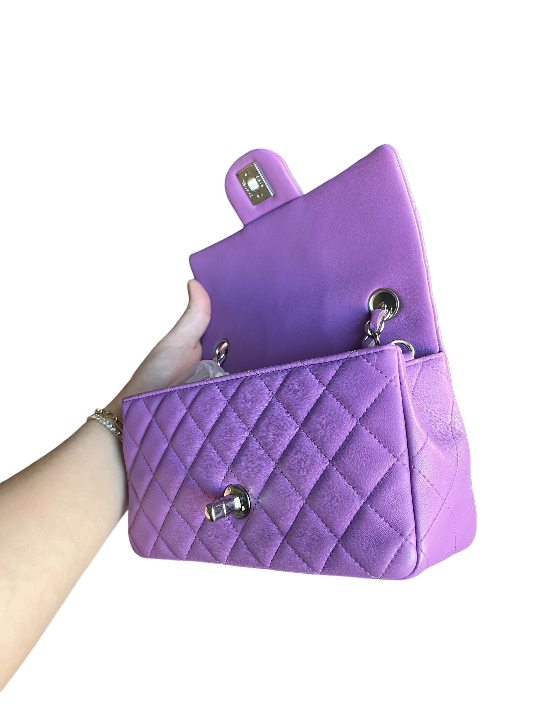 Stunning CHANEL 22P Mini Pink Rectangular Flap Bag with Top Handle
