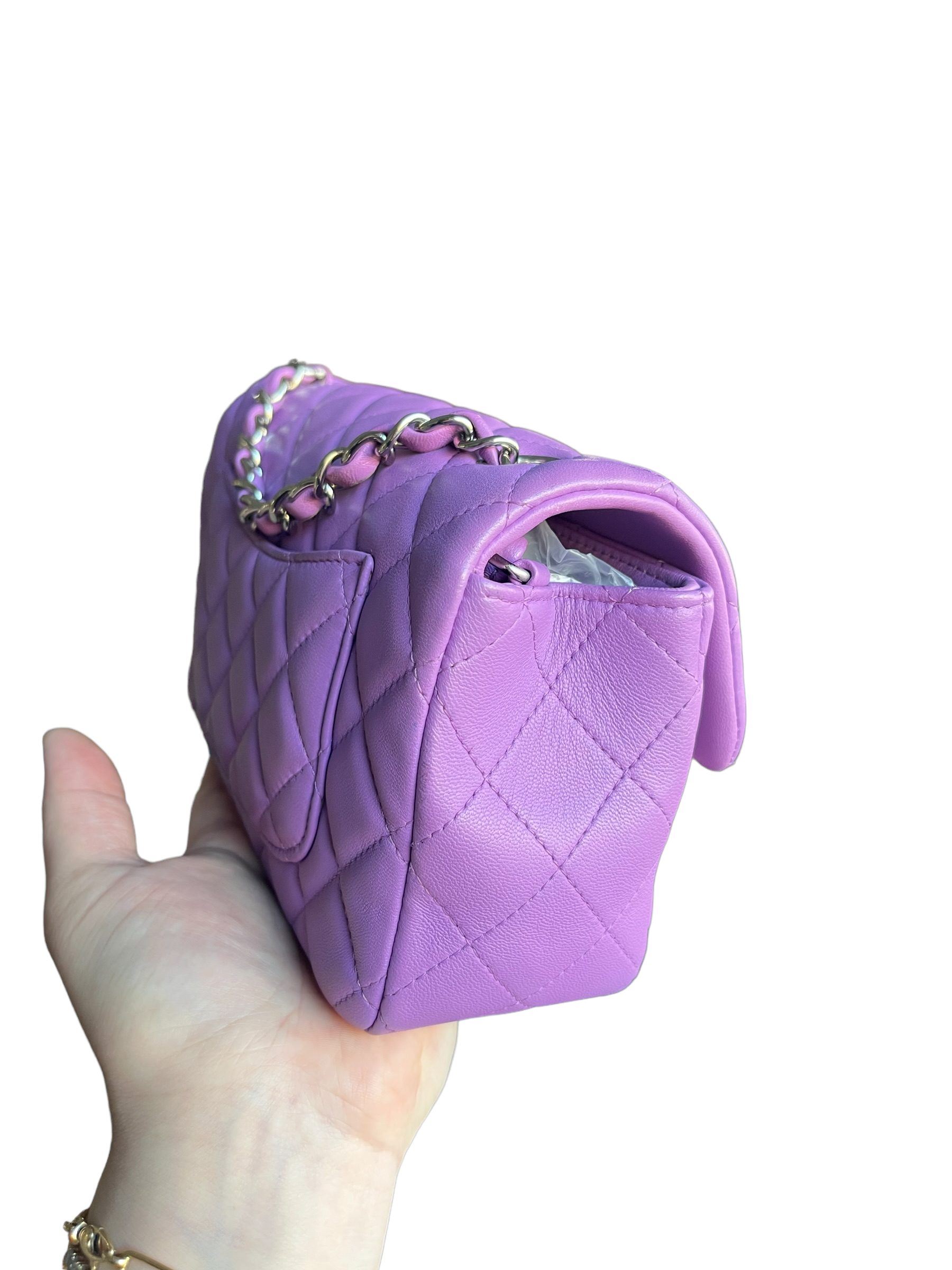 Chanel Mini Rectangular Flap Bag Purple Lambskin Light Gold Hardware