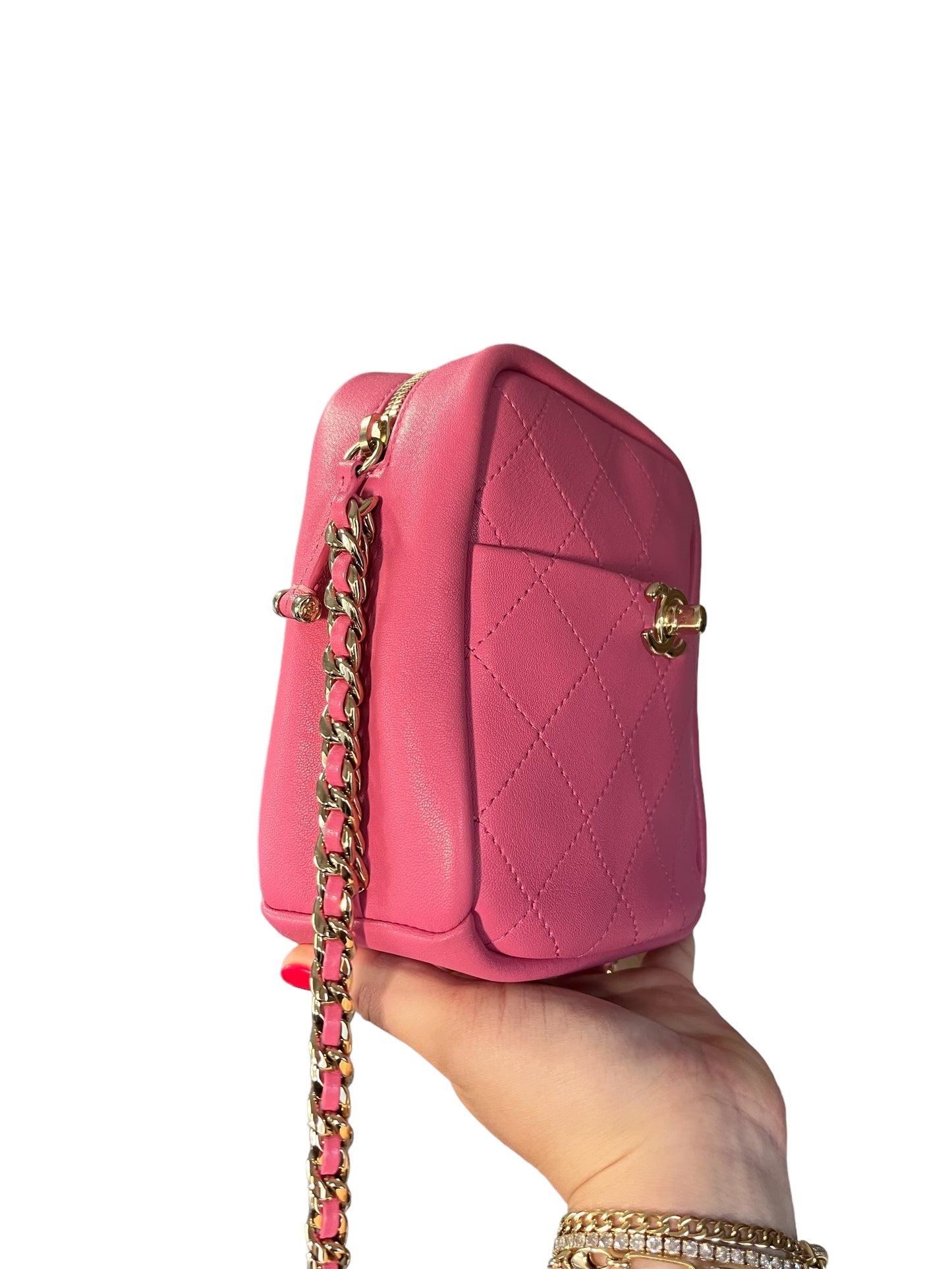 Chanel Pink Casual Trip Quilted Lambskin Camera Crossbody