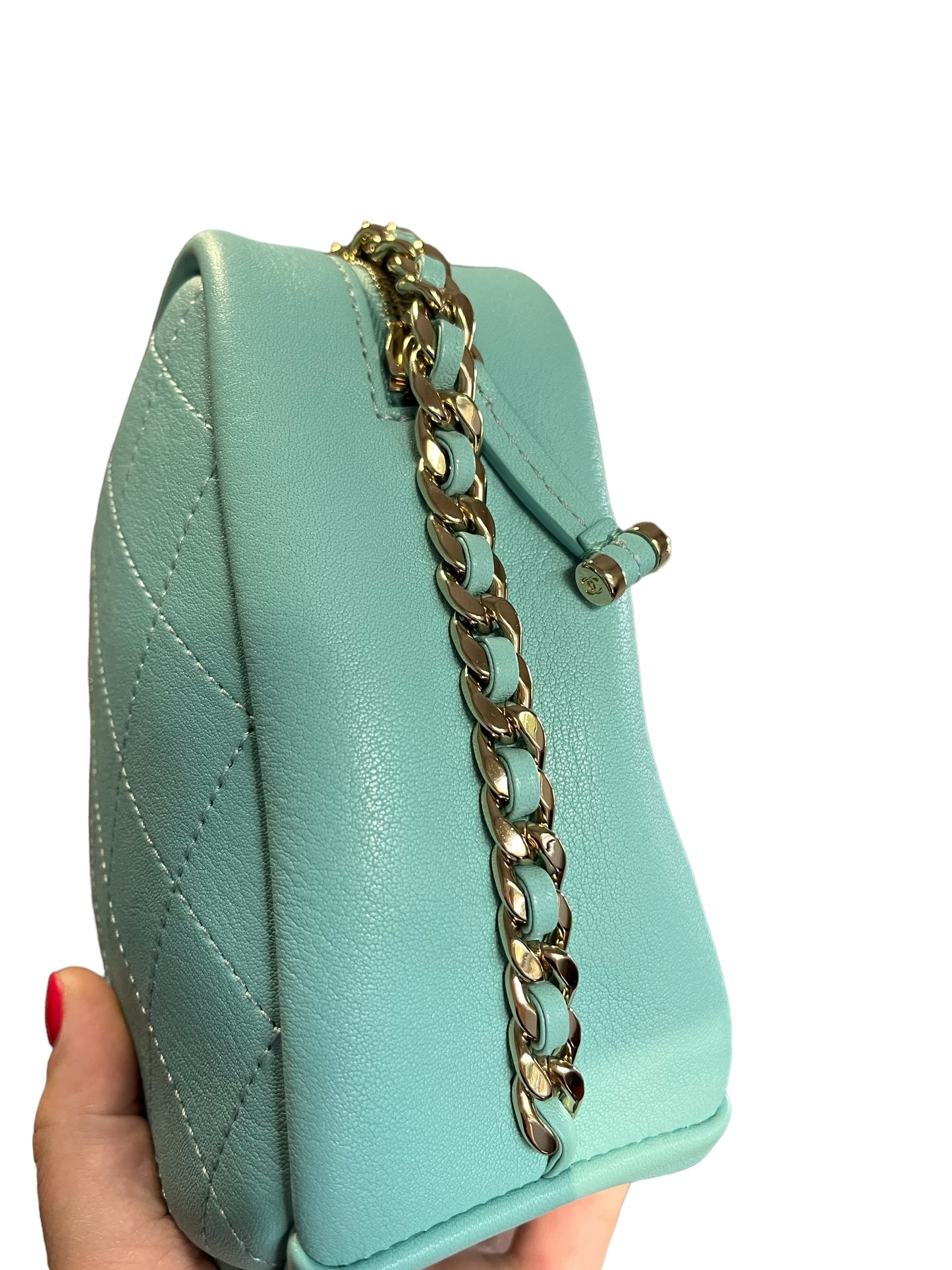 Chanel Tiffany Blue Casual Trip Quilted Lambskin Camera Crossbody