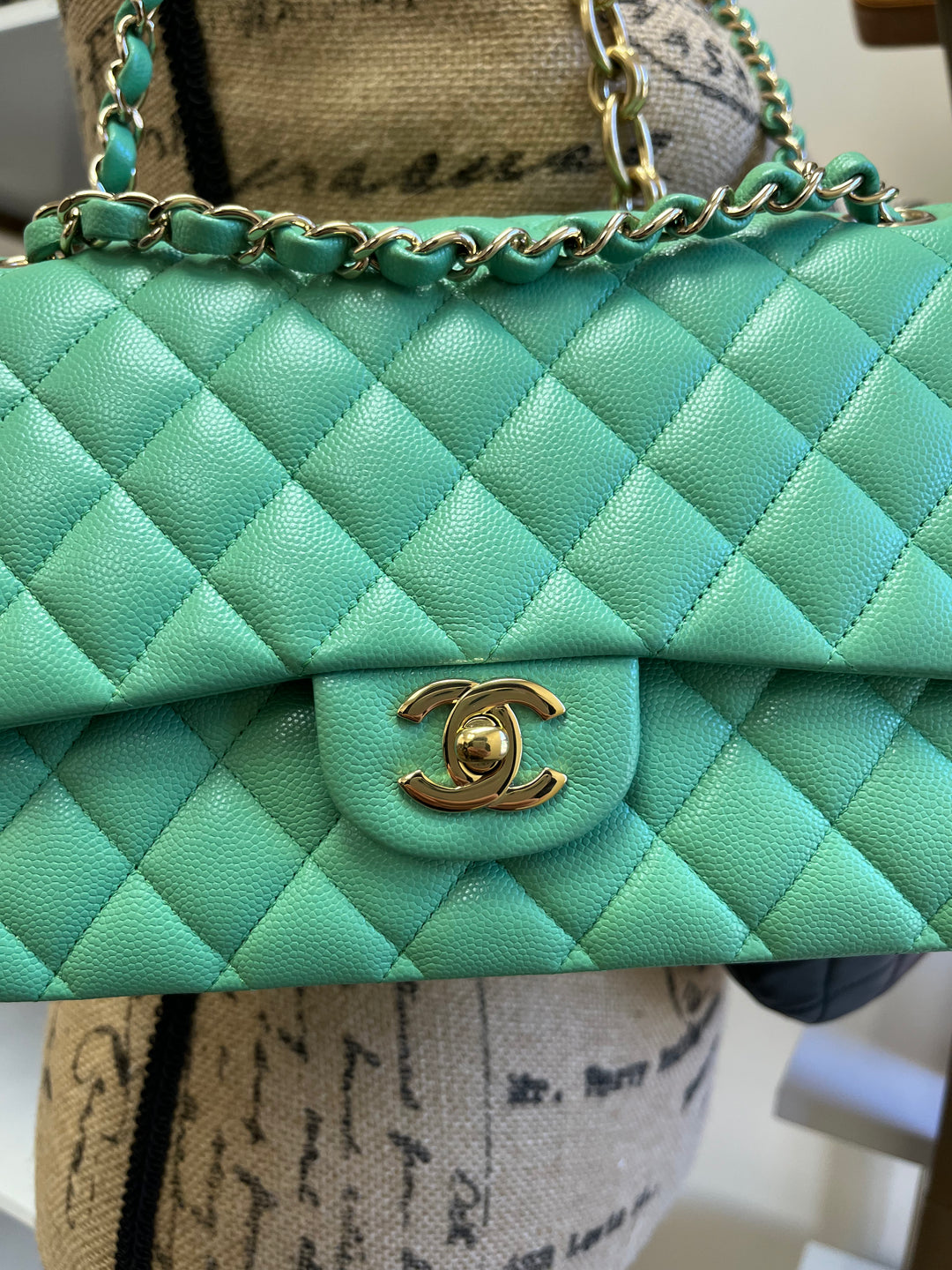 Chanel Light Green Medium Caviar Double Flap Bag