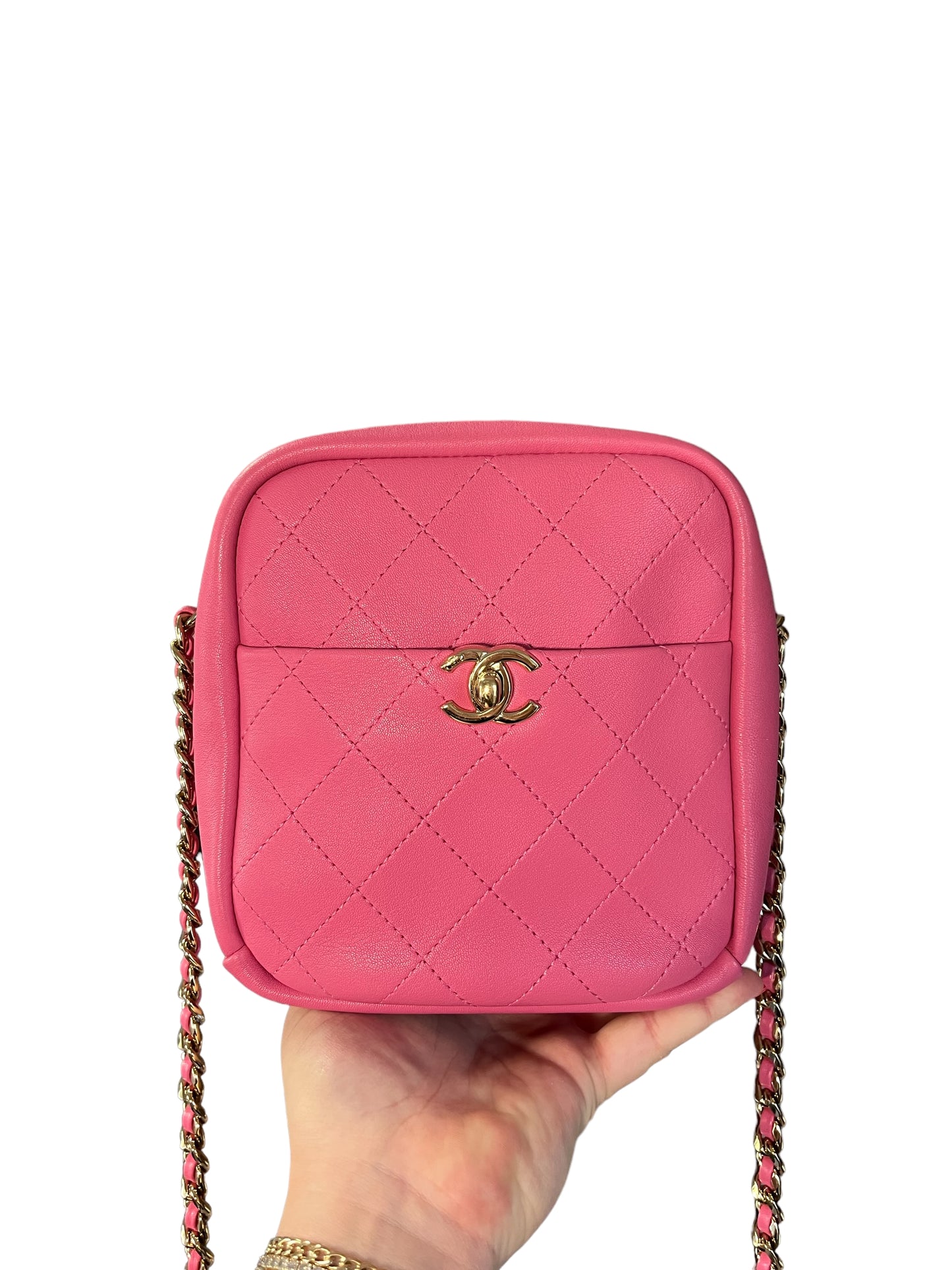 Chanel Pink Casual Trip Quilted Lambskin Camera Crossbody