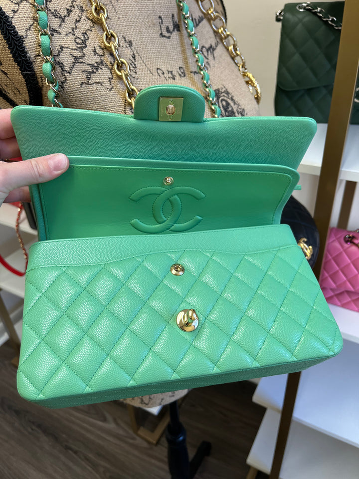 Chanel Light Green Medium Caviar Double Flap Bag