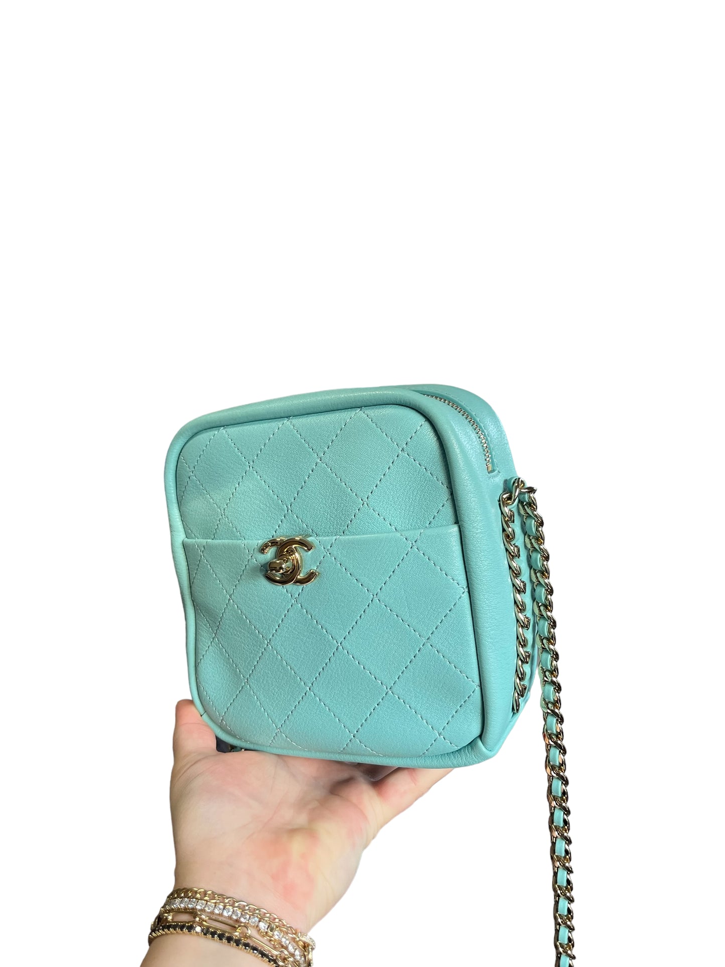 Chanel Tiffany Blue Casual Trip Quilted Lambskin Camera Crossbody