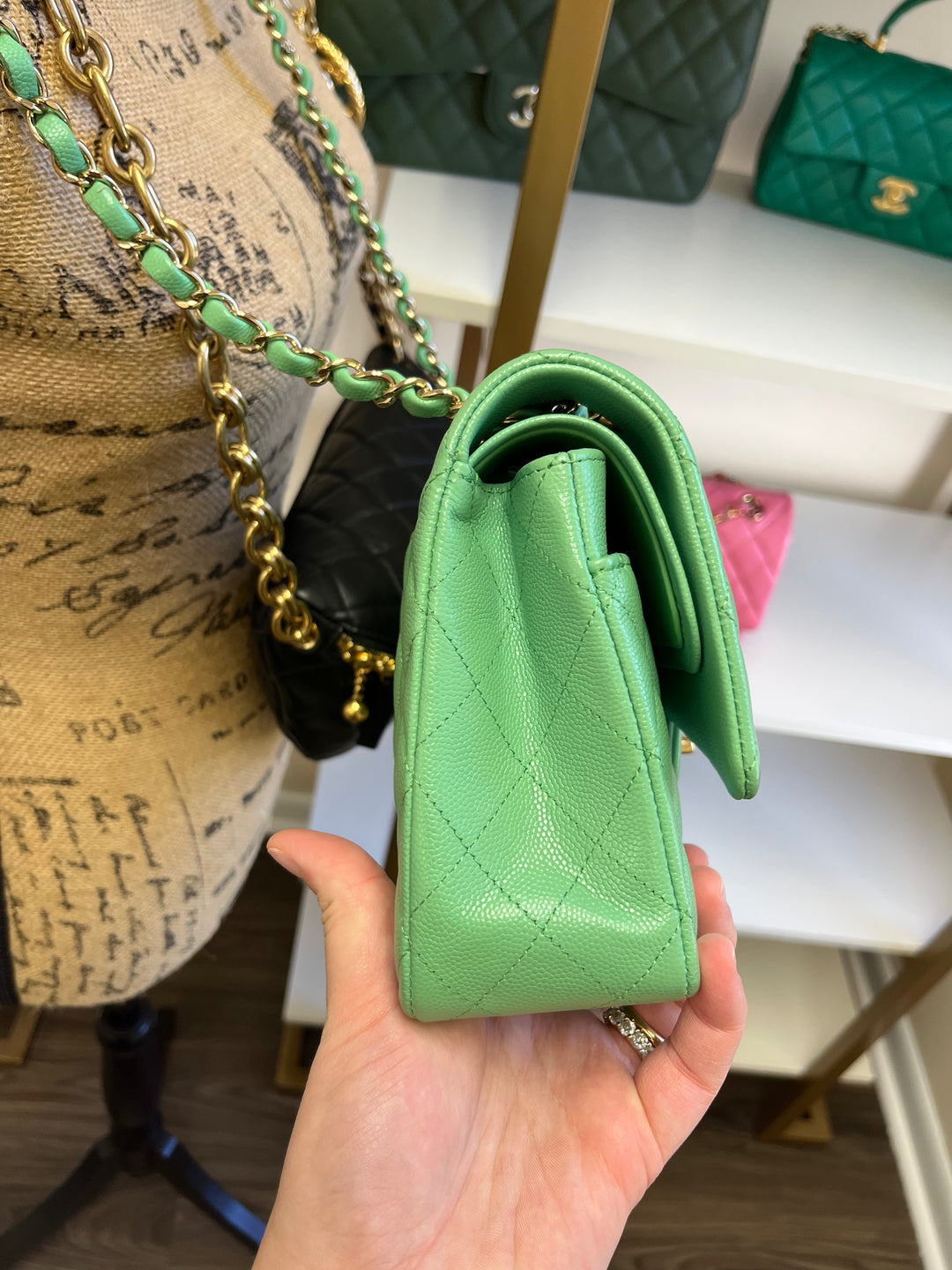 Chanel Light Green Medium Caviar Double Flap Bag
