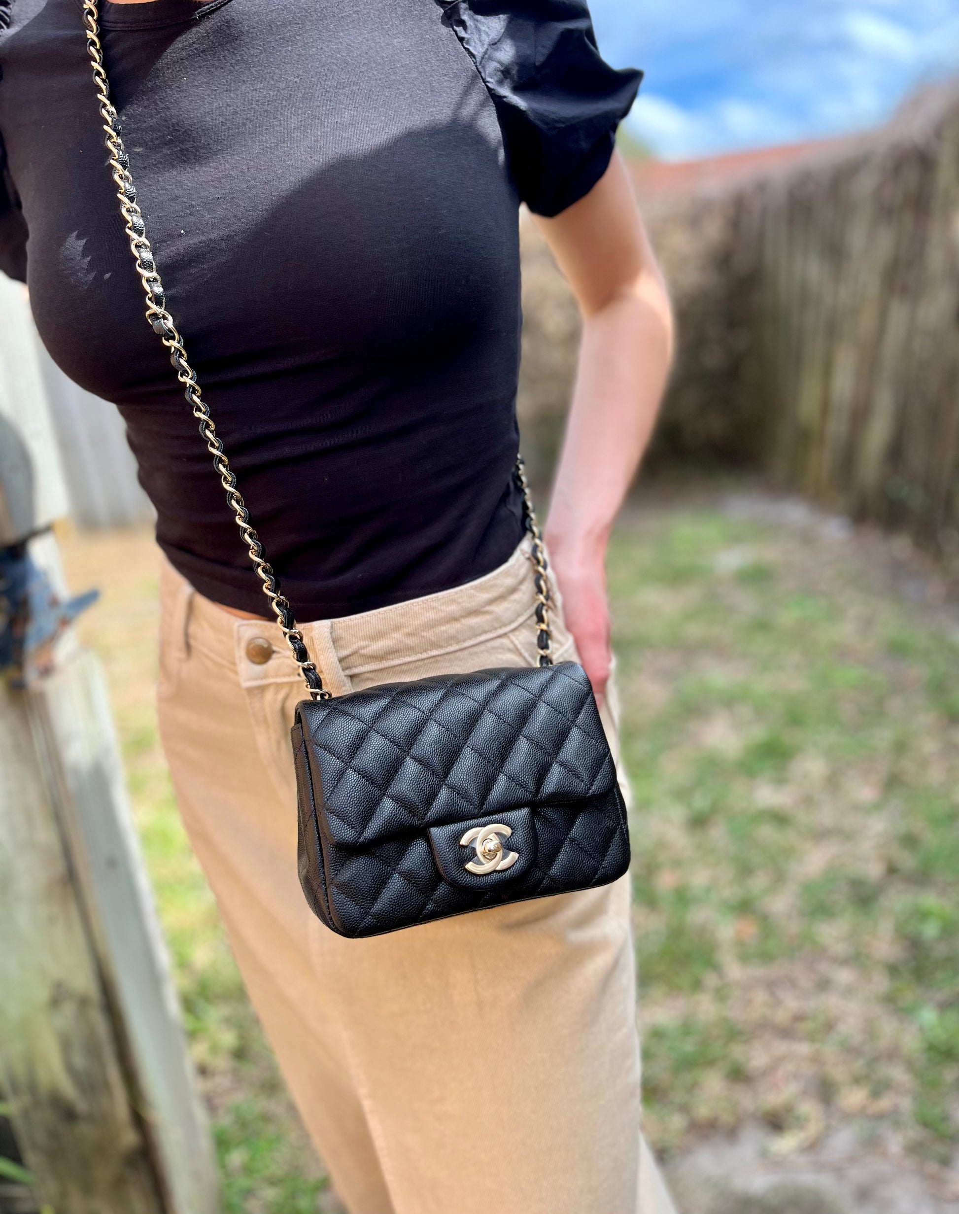 Chanel Black And White Quilted Lambskin Mini Flap Bag Gold