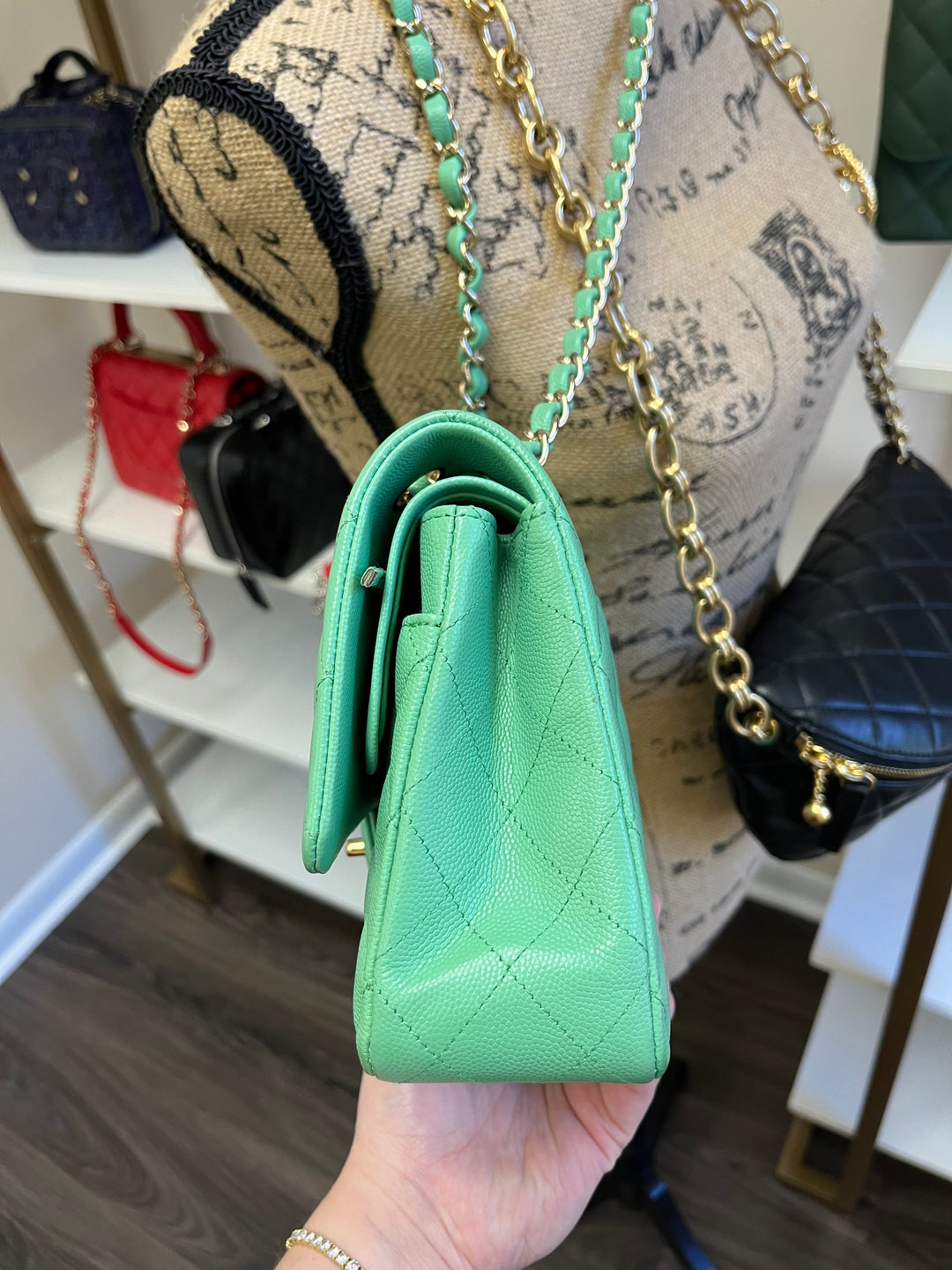 Chanel Light Green Medium Caviar Double Flap Bag