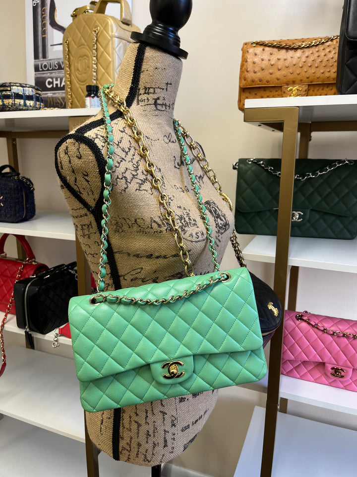 Chanel Light Green Medium Caviar Double Flap Bag