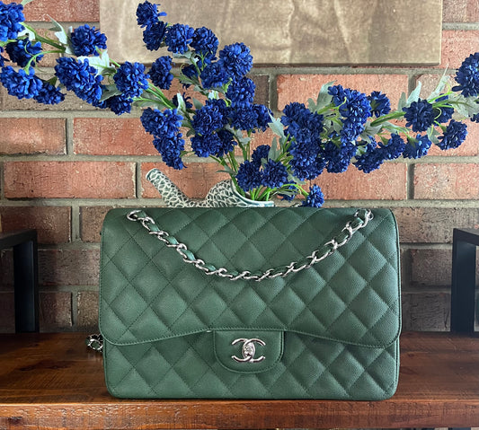 Chanel Army Green Jumbo Caviar Double Flap Bag