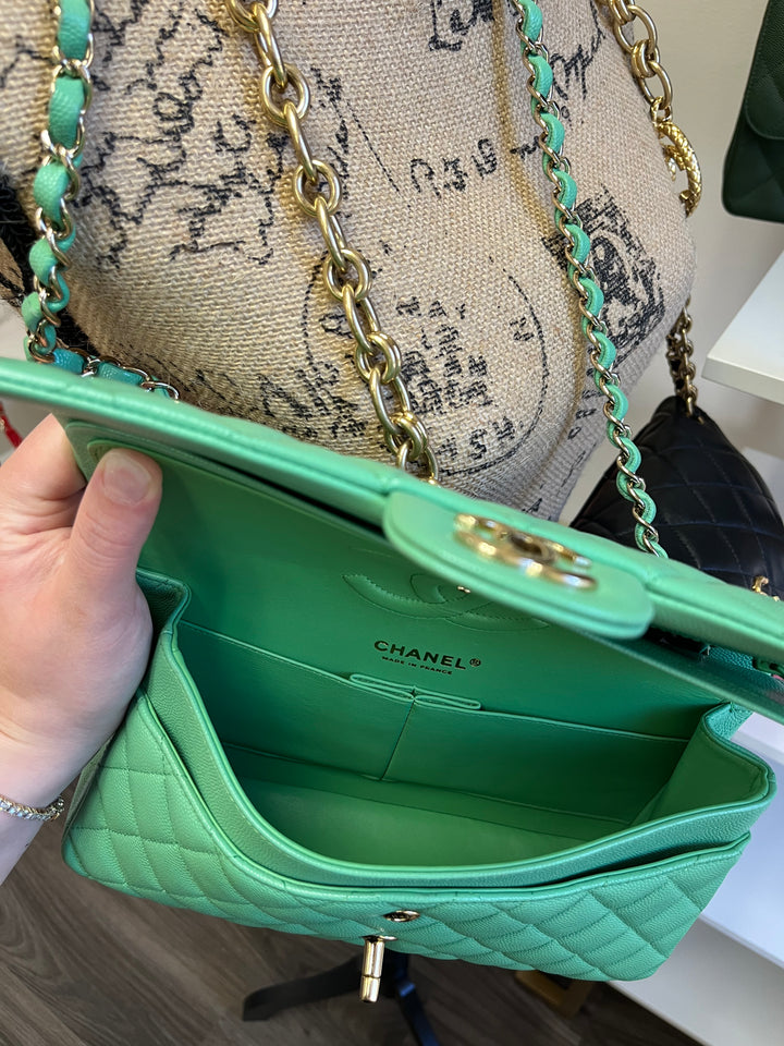 Chanel Light Green Medium Caviar Double Flap Bag