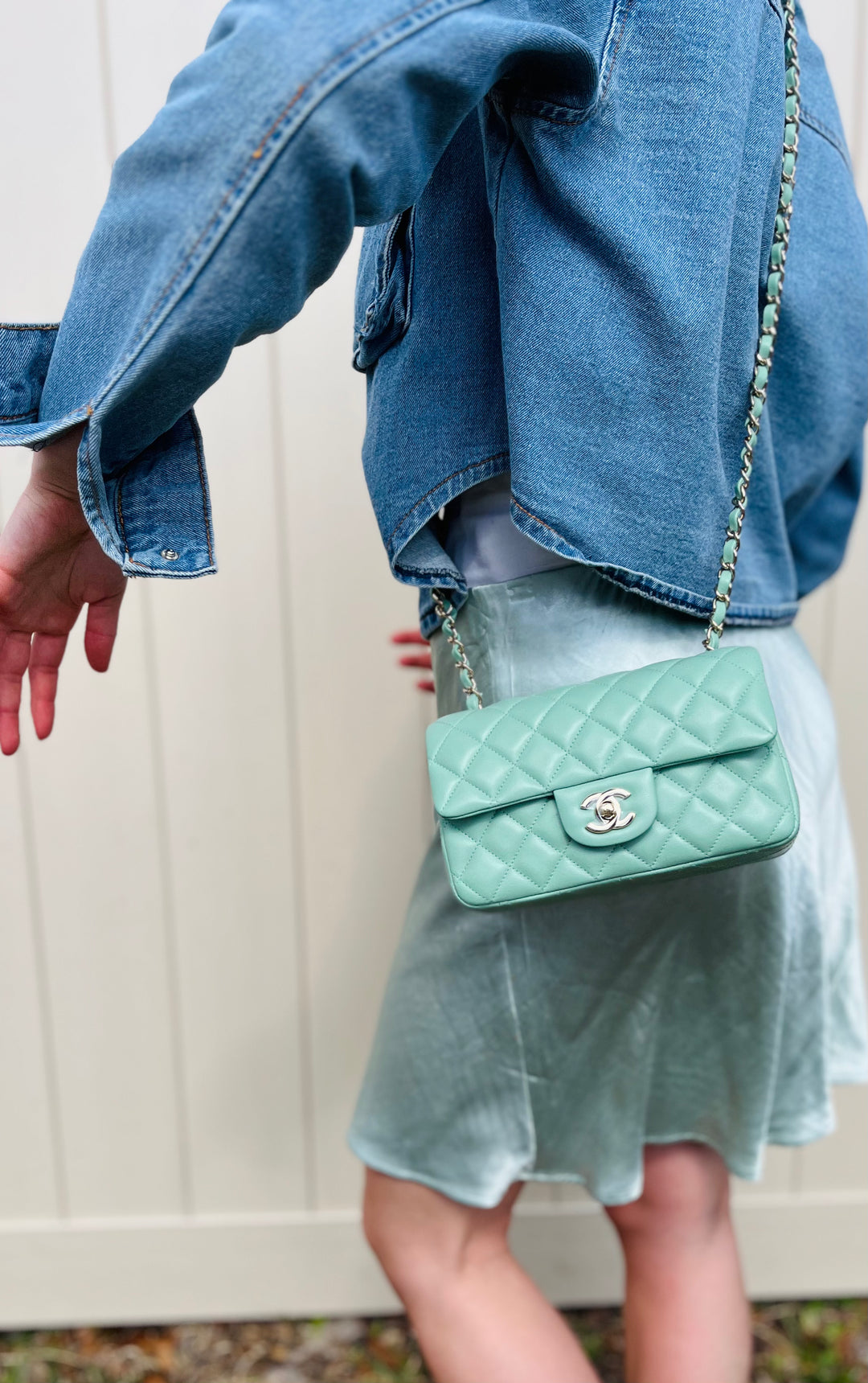 Chanel Light Pistachio Green Lambskin Mini Rectangular Flap Bag